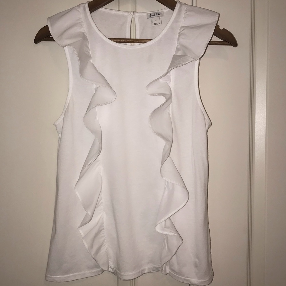 🌴3/$20 J. Crew Ruffle Front Top White